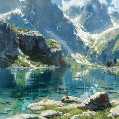 lake and mountains 
