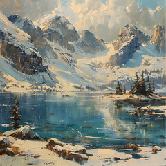lake and mountains 
