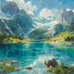lake and mountains 

