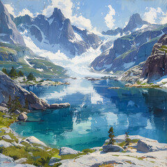 lake and mountains 
