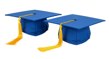 Blue Graduation Cap with Yellow Tassel on Transparent Background