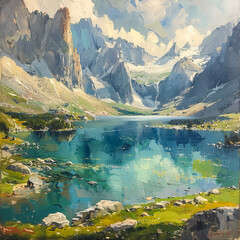 lake and mountains 
