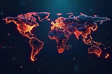 Global network connections visualized as glowing lines connecting various world locations on a dark background, symbolizing international communication and data transfer , internet, link