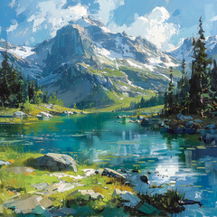 lake and mountains 
