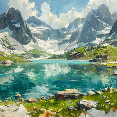 lake and mountains 
