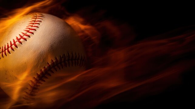 A glowing baseball surrounded by flames, representing intense passion and power in the game