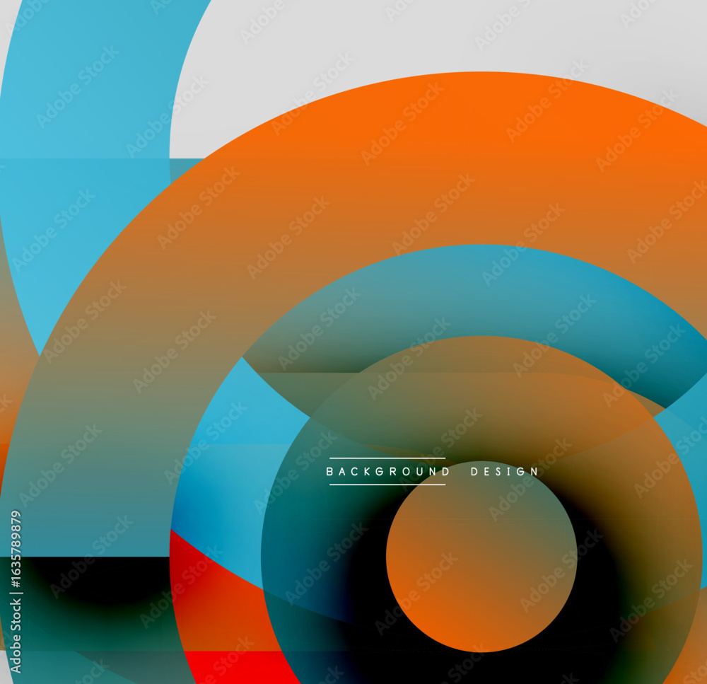 Poster abstract geometric shapes overlap. orange, teal, brown, red hues create dynamic composition. modern 