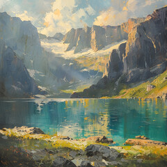 lake and mountains 
