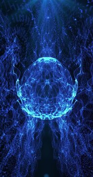 Blue fractal shape in the space. Loop. 4K Vertical