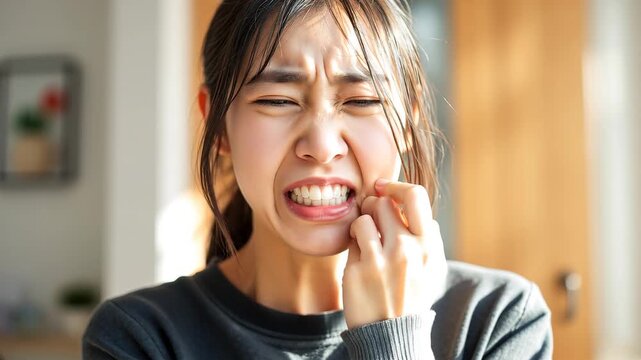 歯が痛くて苦しむ女性
