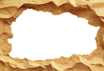 Frame made of scattered beach sand with copy space, isolated on transparent cutout background
