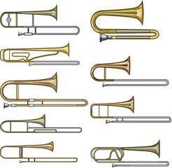 trombone set cartoon vector illustration