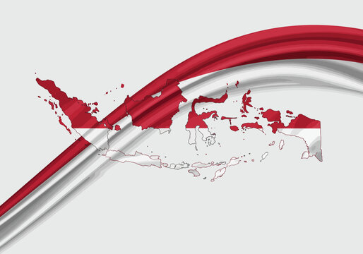 Indonesia Map with Flag Colors and Wavy Design.