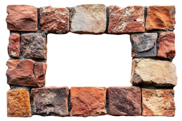 Natural brick wall border, isolated on transparent cutout background