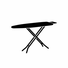 Ironing board silhouette featuring domestic appliance on clean white background. Ironing board offers simple convenience for household chores.