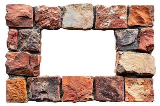 Natural brick wall border, isolated on transparent cutout background