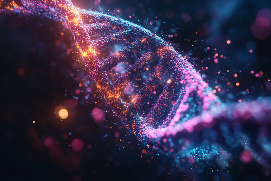 Generative AI Visualization of DNA Helix Highlighting Genetic Mutations in Molecular Biology - Powered by Adobe