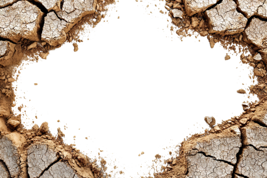 Dry earth texture creating empty center, isolated on transparent cutout background