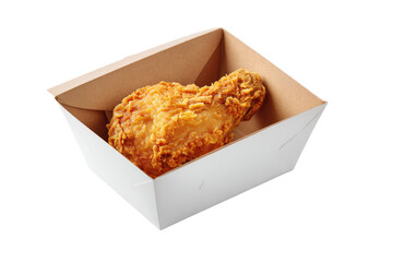 Crispy fried chicken drumstick in a light brown cardboard box
