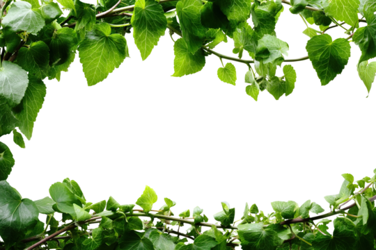 Fresh green foliage border from tree branches, isolated on transparent cutout background
