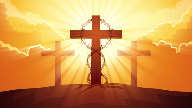 Thorny plant wrapped around a cross, symbolizing sacrifice, faith, and the passion of Christ. Religious themes, Easter and Good Friday, spiritual reflections, and symbolic motion graphics.