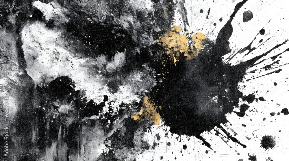 Poster striking abstract illust n featuring a dynamic composition of inky black and charcoal gray splatters