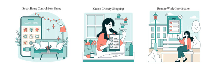 Smart Home and Online Shopping Vector Illustration Set