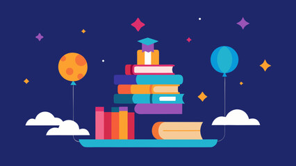 magical floating books birthday library scene