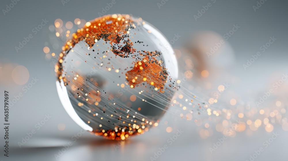 Poster a digital globe surrounded by glowing particles, representing connectivity and global networks in a 