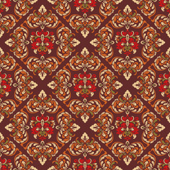 Vintage Floral Damask,Seamless Pattern , design for textile  fabric, ethnic, background, abstract, vector illustration.