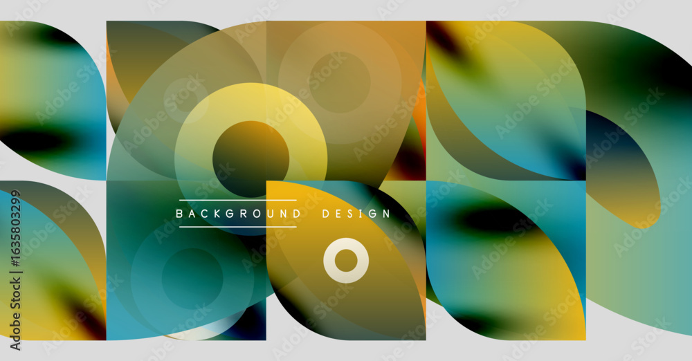 Poster abstract geometric shapes, vibrant colors blend. modern design elements create dynamic visual compos