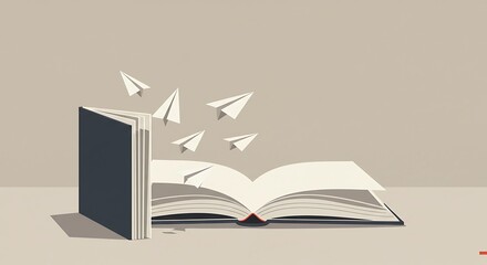 Paper Airplanes Flying Out of Open Book
