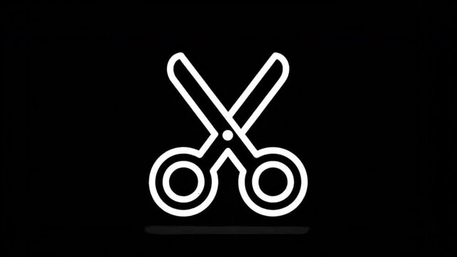A white outlined scissors icon on a black background