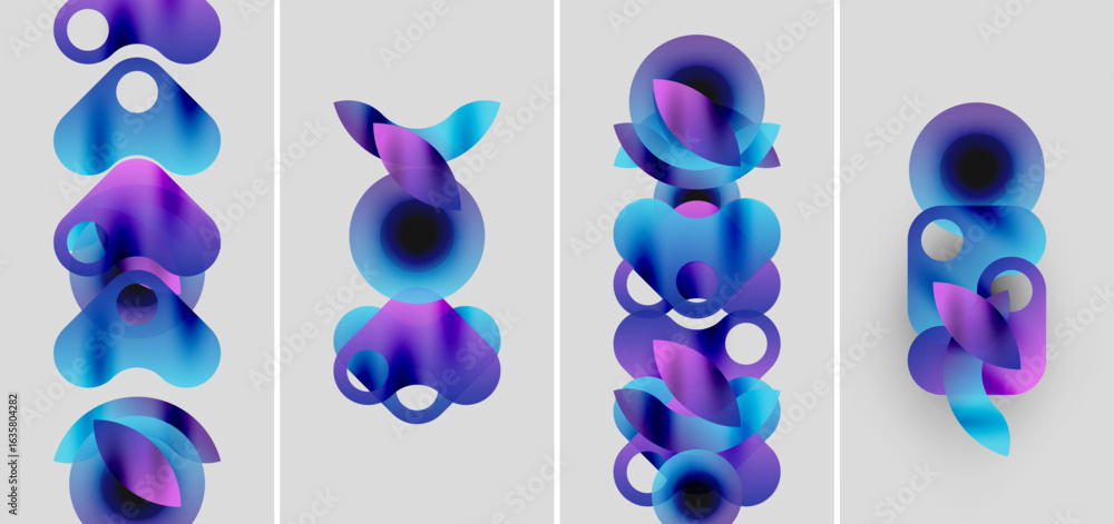 Aufkleber abstract artwork features vibrant blue, purple circles. overlapping shapes create dynamic compositio