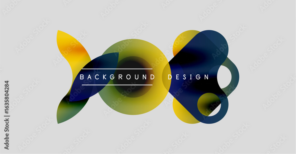 Poster abstract colorful shapes overlap, creating dynamic background design. yellow, blue, brown gradients 