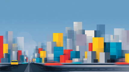 Cityscape minimalist buildings road.