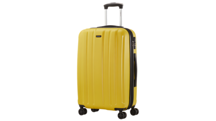 Stylish yellow hard shell suitcase ready for travel adventures and global explorations now