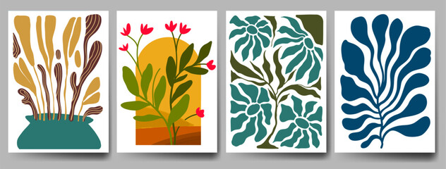 Groovy abstract flower art set. Organic doodle shapes in trendy naive retro hippie 60s 70s style. Contemporary doodle art design for print, wallpaper, clipart, wall art for home decoration, poster.