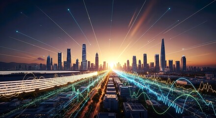 Smart City Technology Data Network Connectivity Urban Skyline Sunset