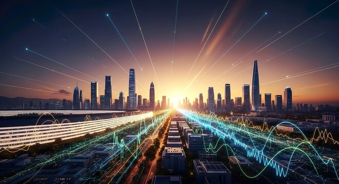 Smart City Technology Data Network Connectivity Urban Skyline Sunset