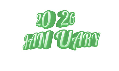 Naklejka premium 3D Retro Bubble Typography - January 2026 in Green 