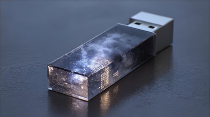Fototapeta premium Futuristic USB Flash Drive with Cloud Imagery