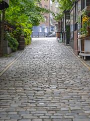 Gray Stones Cobbled Street Pavement in Old Town Perspective View Walk Path