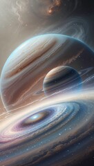 Epic Cosmic Scene with Planets and Spiral Galaxy - Sci-Fi Space Art


