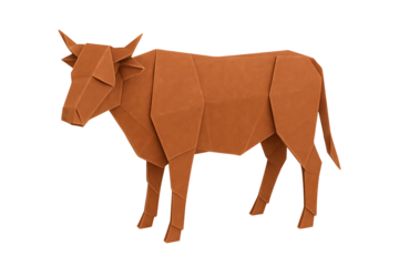 Brown origami cow isolated on transparent background