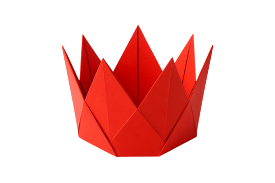 Red origami crown isolated on transparent background