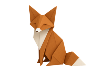 Brown origami fox isolated on transparent background
