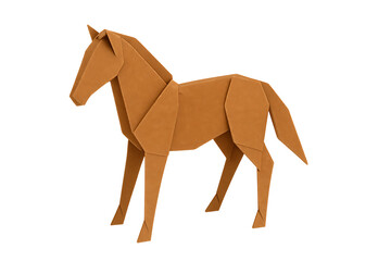 Obraz premium Brown origami horse isolated on transparent background