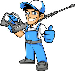 Smiling Pressure Cleaning Pro Worker Mascot