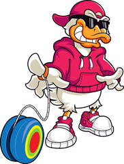 Cool Duck Yo-Yo Master in Streetwear Style Cartoon Mascot